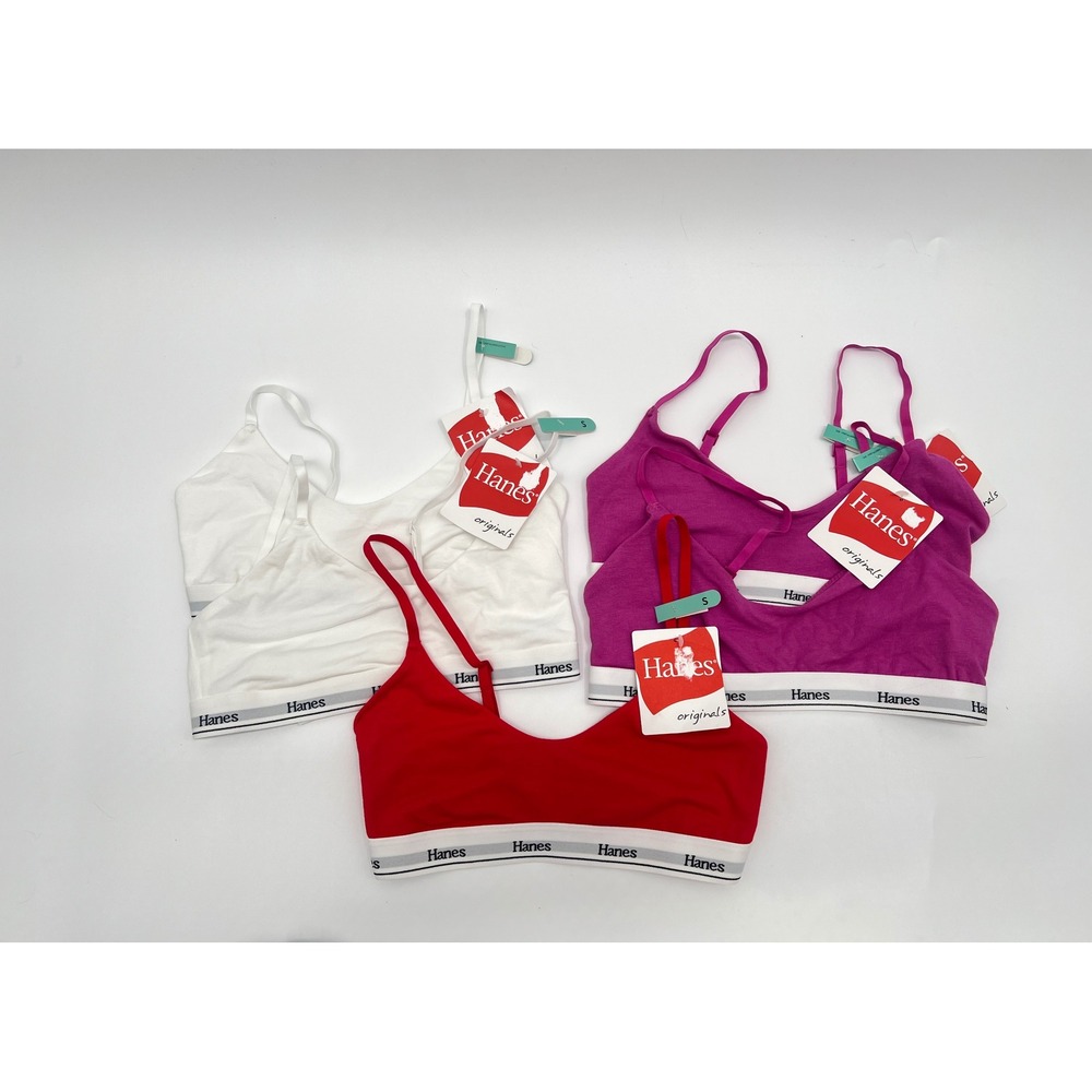 Hanes Originals Bralette Bundle 5pk Red Pink White Cotton Stretch Small NEW